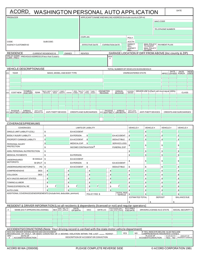 Vehicle Insurance Application Form screenshot