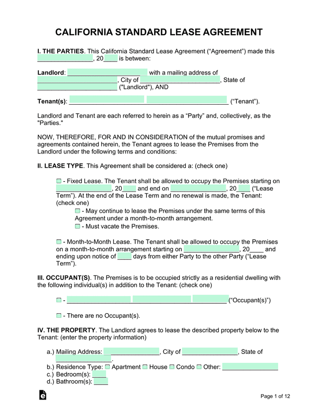 Residential Rental Agreement screenshot