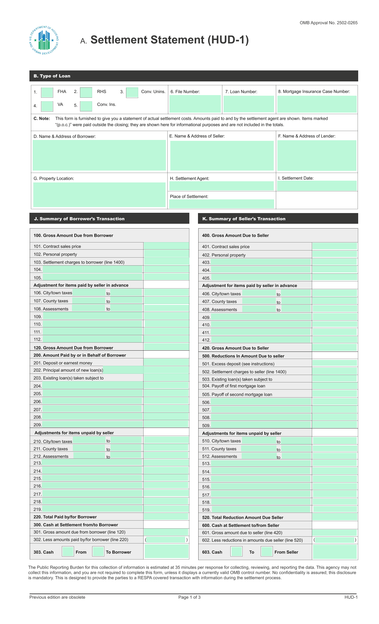 Settlement Statement (HUD 1) screenshot