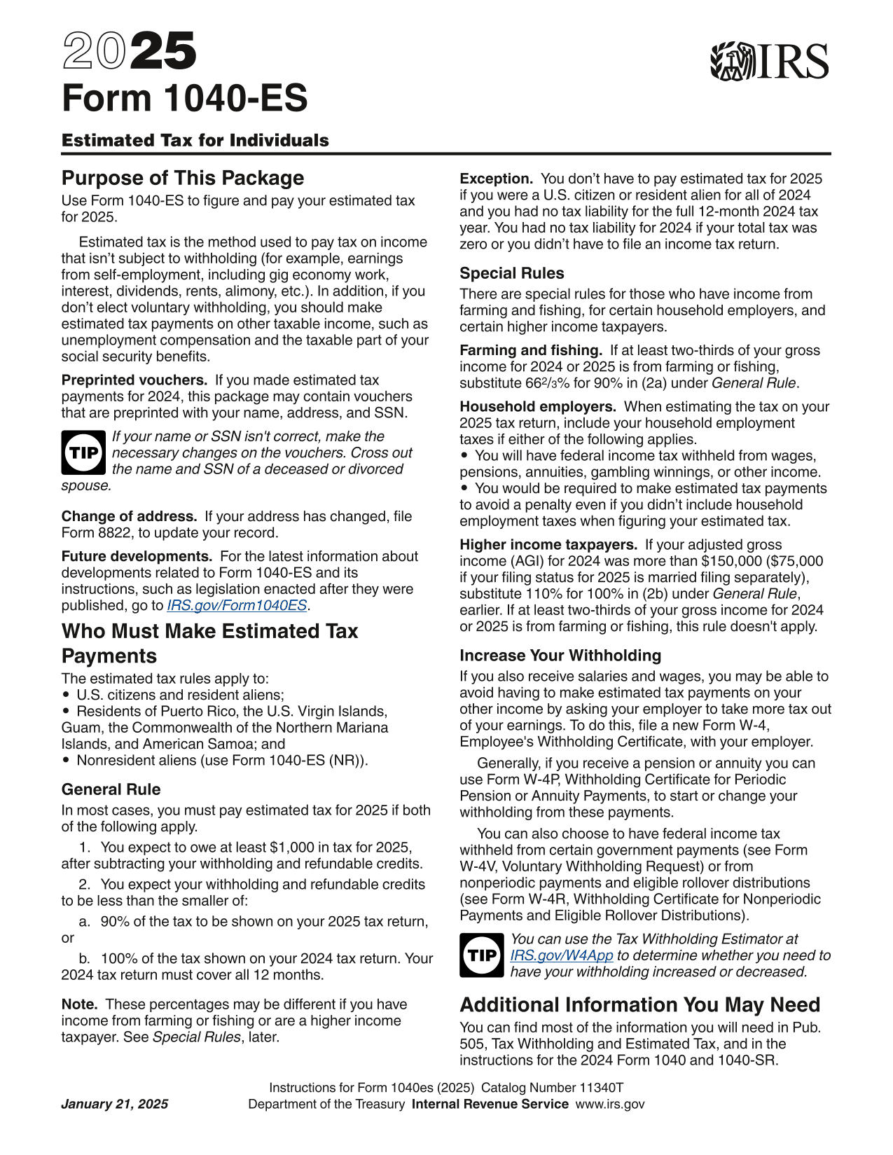 Estimated Tax For Individuals (Form 1040 ES) screenshot