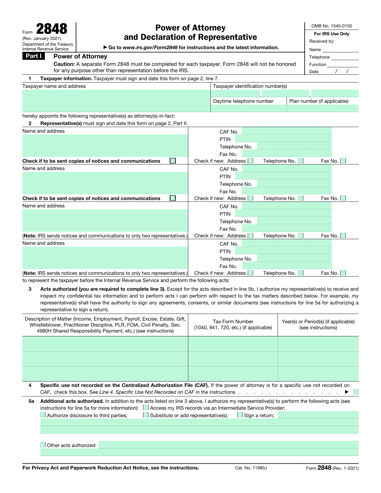 Power Of Attorney  Declaration Of Representative (Form 2848) screenshot