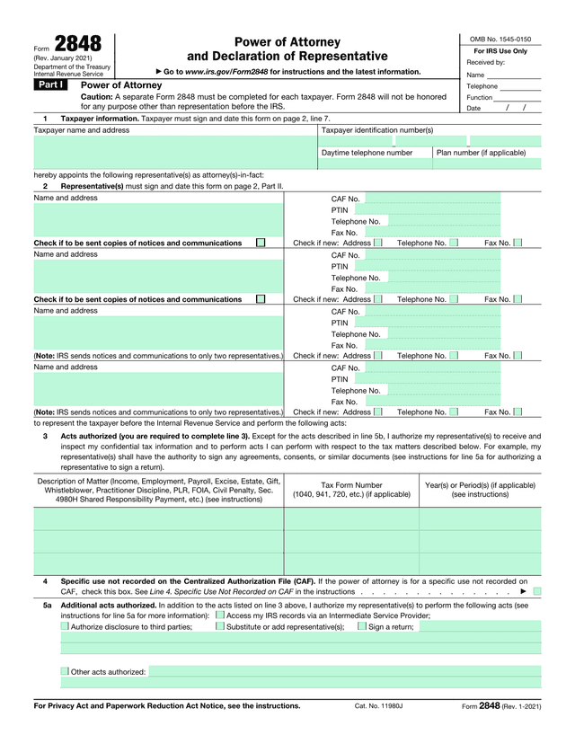 Power Of Attorney  Declaration Of Representative (Form 2848) screenshot