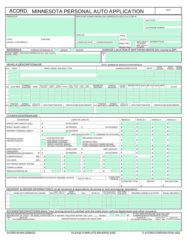 Auto Insurance Application (Multi Vehicle Policy) screenshot
