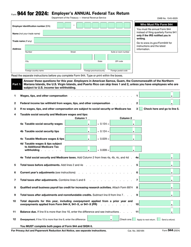 EmployerS Annual Federal Tax Return (Form 944) screenshot