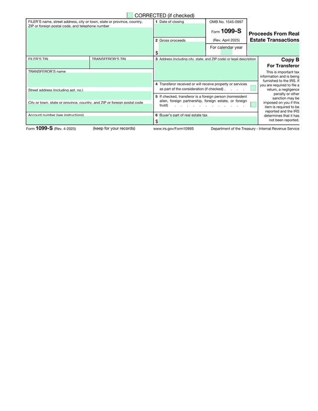 Proceeds From Real Estate Transactions (Form 1099 S) screenshot