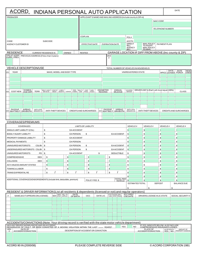 Auto Insurance Application Form screenshot