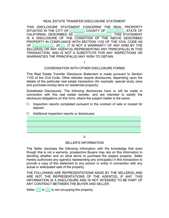 Real Estate Transfer Disclosure Statement screenshot