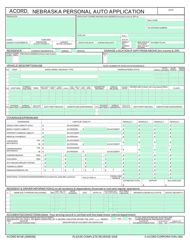 Auto Insurance Application (Vehicle Details Form) screenshot