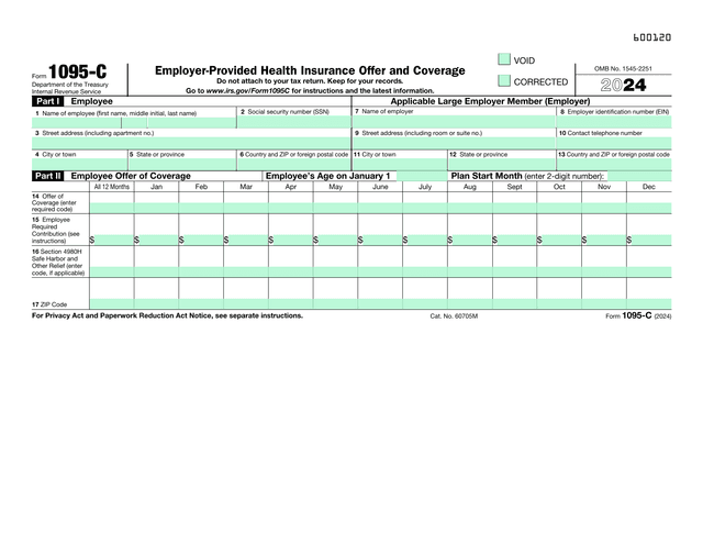 Employer Provided Health Insurance Offer  Coverage (Form 1095 C) screenshot