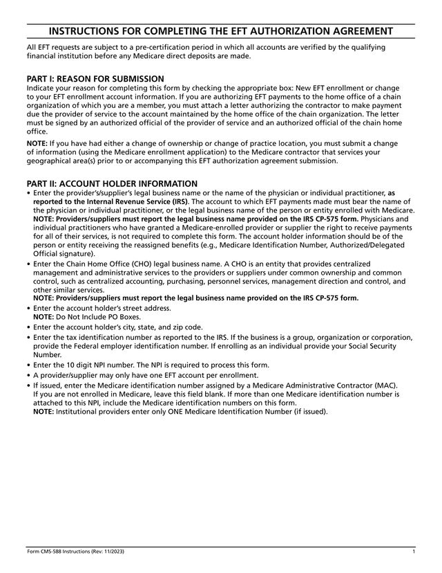 EFT Authorization Agreement (Medicare) screenshot