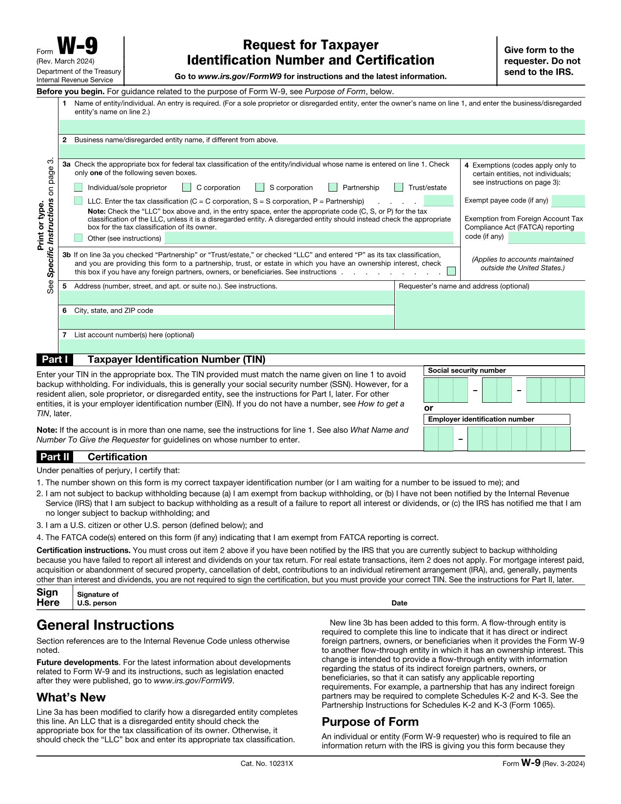 Request For Taxpayer Identification Number  Certification (W 9) screenshot