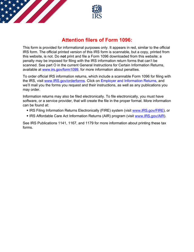 Annual Summary  Transmittal Of U.S. Information Returns (Form 1096) screenshot